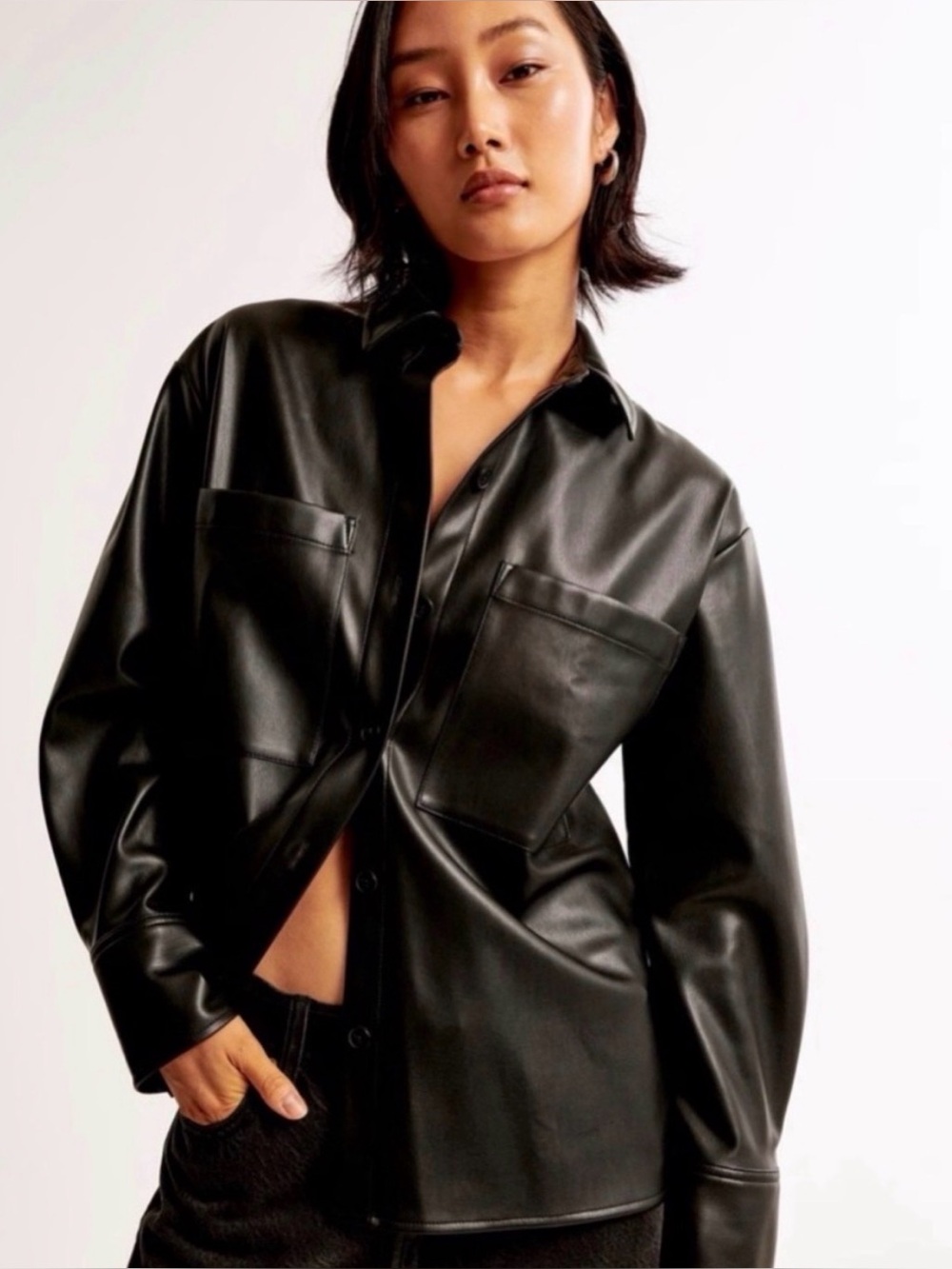 Abercrombie & Fitch Black Leather Shirt Jacket Size S